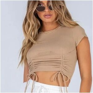 Princess polly tan drawstring crop top size us 2 worn once